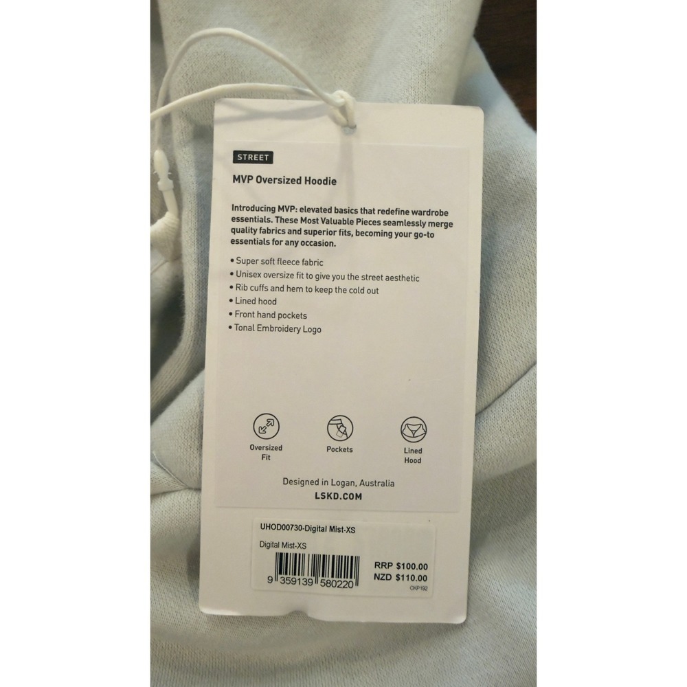 LSKD MVP Oversized Hoodie Digital Mist XS Street Fleece Lined Hood Tonal Logo - Picture 4 of 16